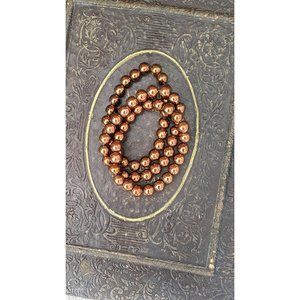 Brown bronze round glass bead stretch bracelets set of 3